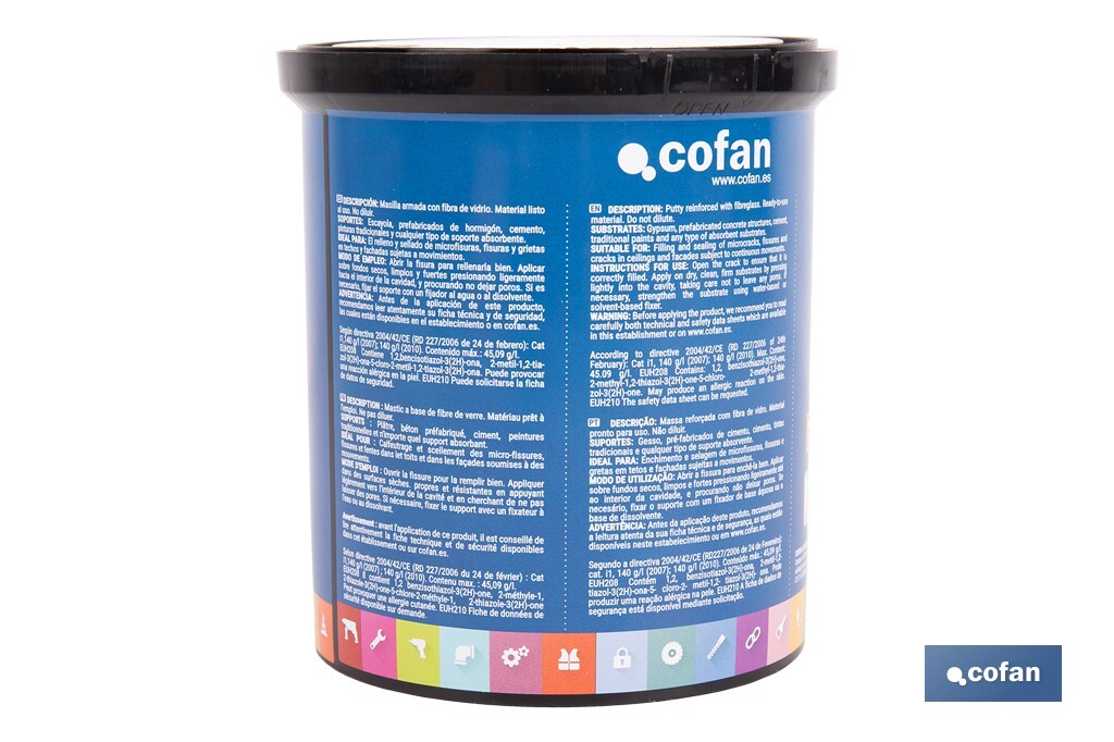 Masilla elástica fibrada | Para uso exterior | Formatos de 1 y 5 kg - Cofan
