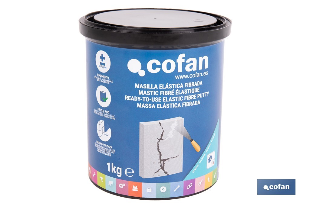 Masilla elástica fibrada | Para uso exterior | Formatos de 1 y 5 kg - Cofan