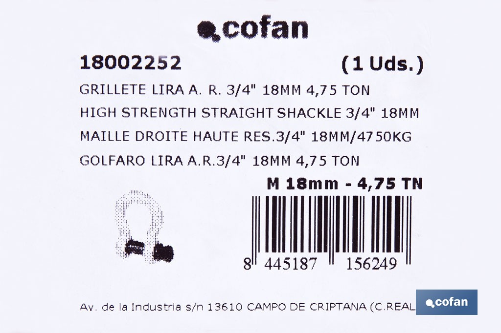 "Leier"-Schäkel Hohe Festigkeit Galvanisiert - Cofan