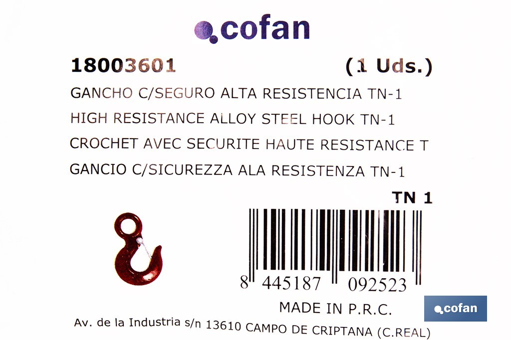Hook with clasp in high resistance alloy steel - Cofan