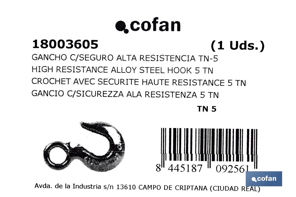 Hook with clasp in high resistance alloy steel - Cofan
