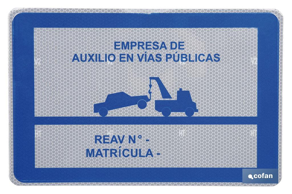 Placa V-24 homologada para Grúas de Auxilio en Carreteras | Señalización de Seguridad para Servicios de Asistencia Vial - Cofan
