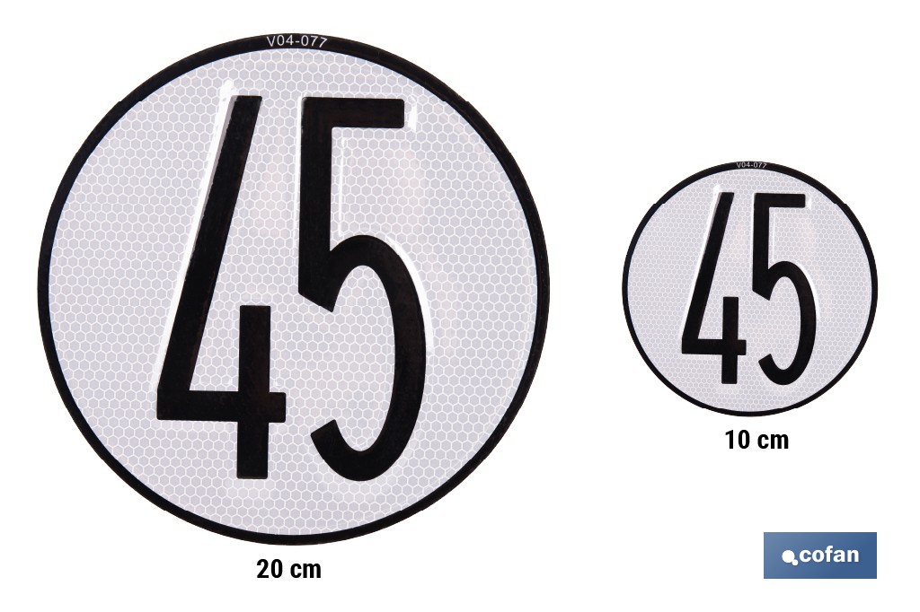 Disco de velocidad 45 km/h de aluminio | Placa V4 homologada | Disponible en dos medidas diferentes - Cofan