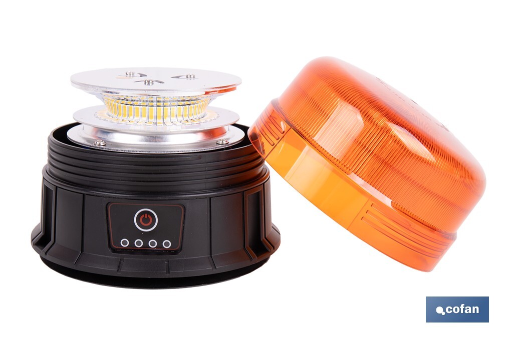 Luz emergencia rotativa 360° | Recargable USB-C | Base magnética | Certificada ECE R65 | Para vehículos industriales y agrícolas - Cofan