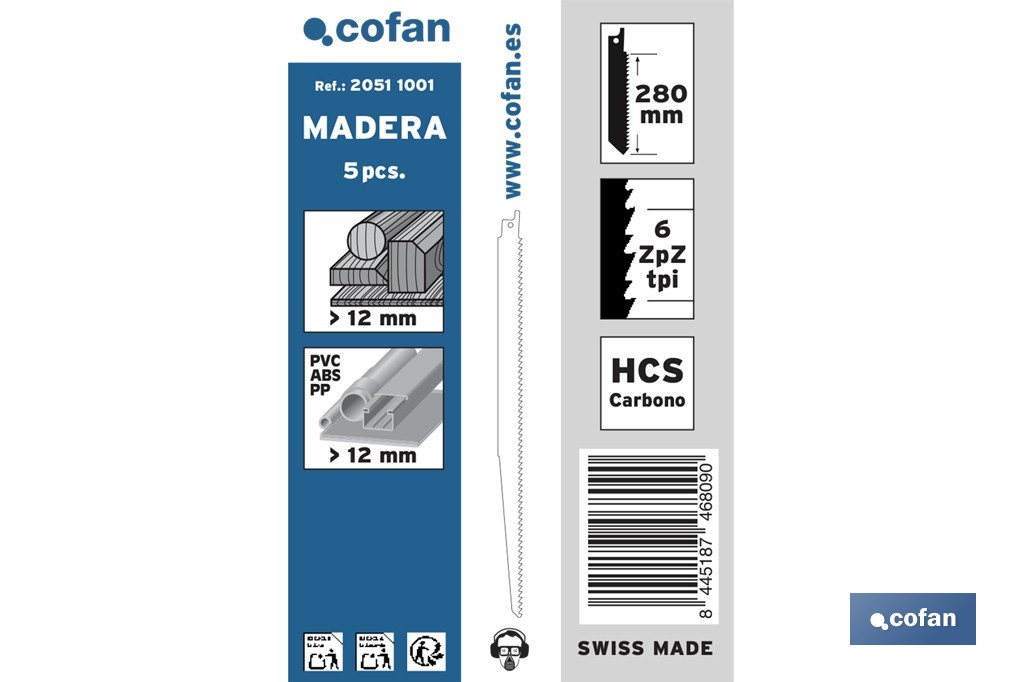 Hojas de sierra de sable universales HCS para madera seca, aglomerado y plásticos | Disponibles en diferentes longitudes - Cofan
