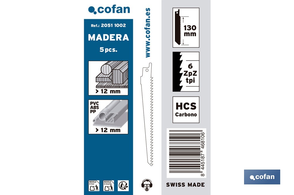Hojas de sierra de sable universales HCS para madera seca, aglomerado y plásticos | Disponibles en diferentes longitudes - Cofan