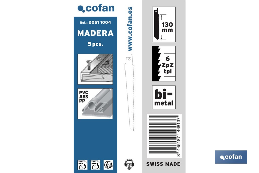 Hojas de sierra de sable universales bimetal para madera con clavos, metal ligero y plástico | Disponibles en diferentes longitudes - Cofan