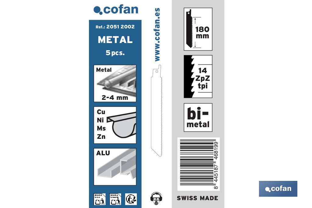 Hojas de sierra de sable universales bimetal para metales de 2 a 4 mm de espesor | Disponible en diferentes longitudes y pasos - Cofan