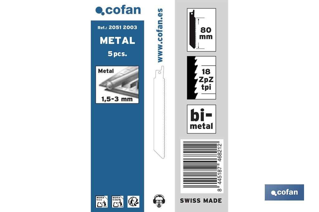 Hojas de sierra de sable universales bimetal para metales de 1,5 a 3 mm de espesor | Disponibles en diferentes longitudes - Cofan