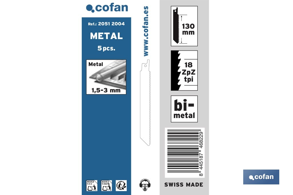 Hojas de sierra de sable universales bimetal para metales de 1,5 a 3 mm de espesor | Disponibles en diferentes longitudes - Cofan