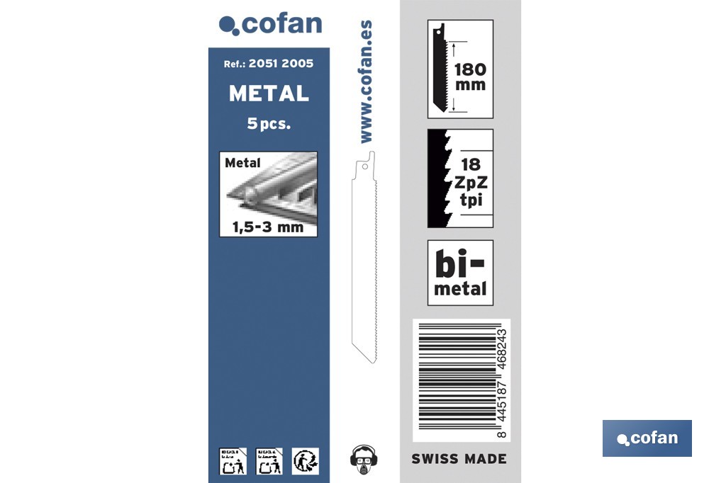 Hojas de sierra de sable universales bimetal para metales de 1,5 a 3 mm de espesor | Disponibles en diferentes longitudes - Cofan