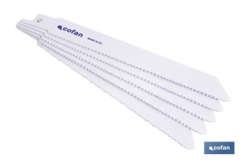 Hojas de sierra de sable universales bimetal para metal, madera y plástico reforzado| Adecuadas para metales de 2,5 a 6 mm de espesor | Disponibles en diferentes longitudes - Cofan