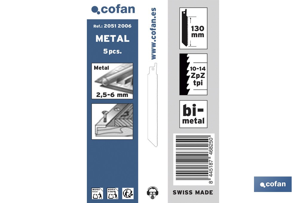 Hojas de sierra de sable universales bimetal para metal, madera y plástico reforzado| Adecuadas para metales de 2,5 a 6 mm de espesor | Disponibles en diferentes longitudes - Cofan