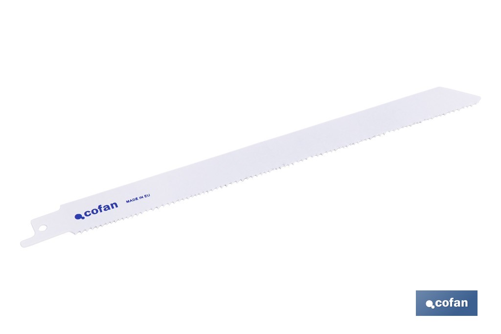 Hojas de sierra de sable universales bimetal para metal, madera y plástico reforzado| Adecuadas para metales de 2,5 a 6 mm de espesor | Disponibles en diferentes longitudes - Cofan