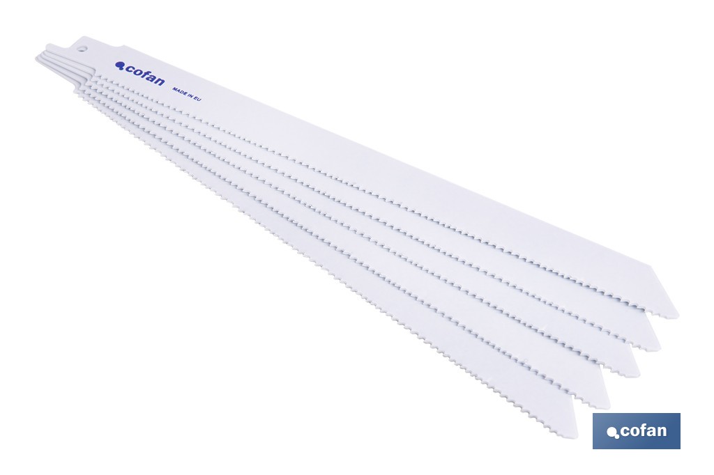 Hojas de sierra de sable universales bimetal para metal, madera y plástico reforzado| Adecuadas para metales de 2,5 a 6 mm de espesor | Disponibles en diferentes longitudes - Cofan
