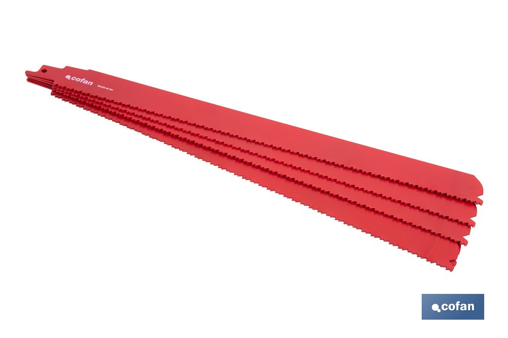 Hojas de sierra de sable universales bimetal para demolición | Adecuadas para metal, madera y plástico de 4 a 10 mm de espesor | Disponible en diferentes longitudes - Cofan