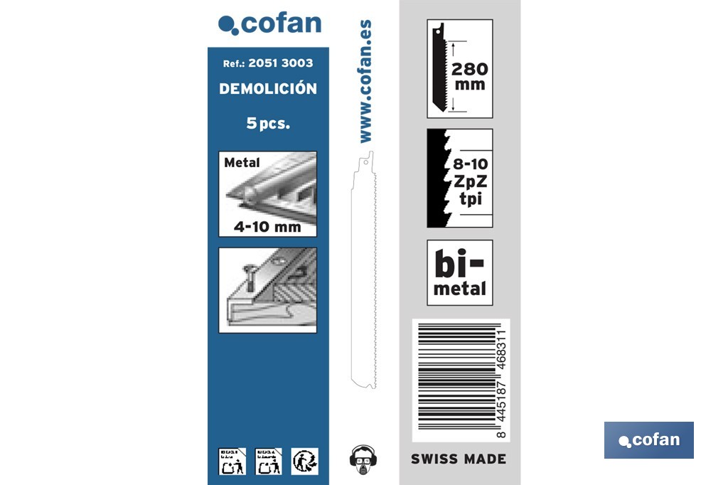 Hojas de sierra de sable universales bimetal para demolición | Adecuadas para metal, madera y plástico de 4 a 10 mm de espesor | Disponible en diferentes longitudes - Cofan