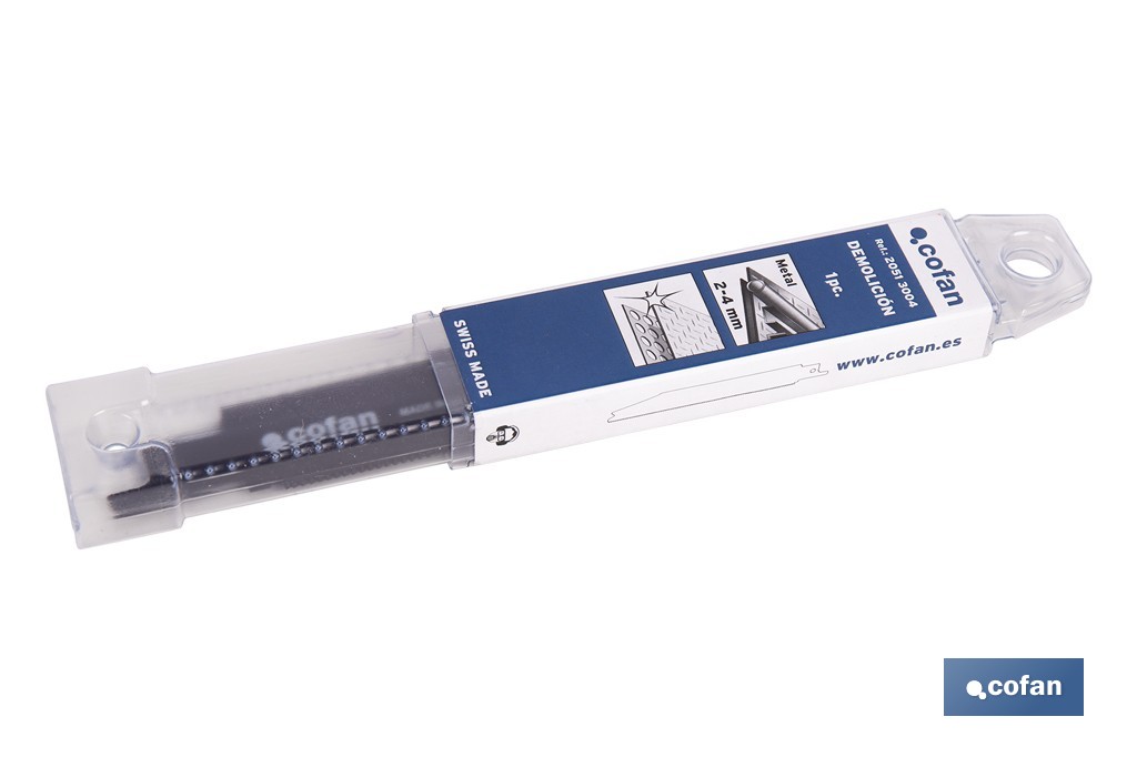 Hoja de sierra de sable para metal duro y acero inox. adecuada para metales duros de 2 a 4 mm de espesor | Uso profesional - Cofan