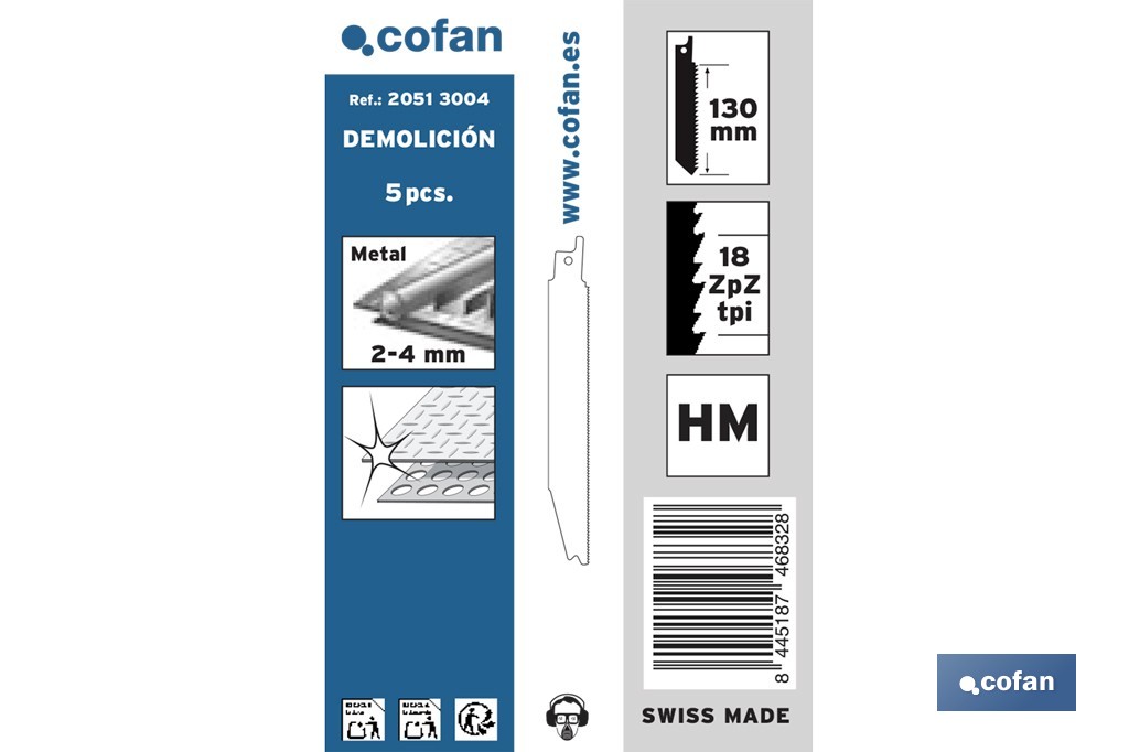 Hoja de sierra de sable para metal duro y acero inox. adecuada para metales duros de 2 a 4 mm de espesor | Uso profesional - Cofan