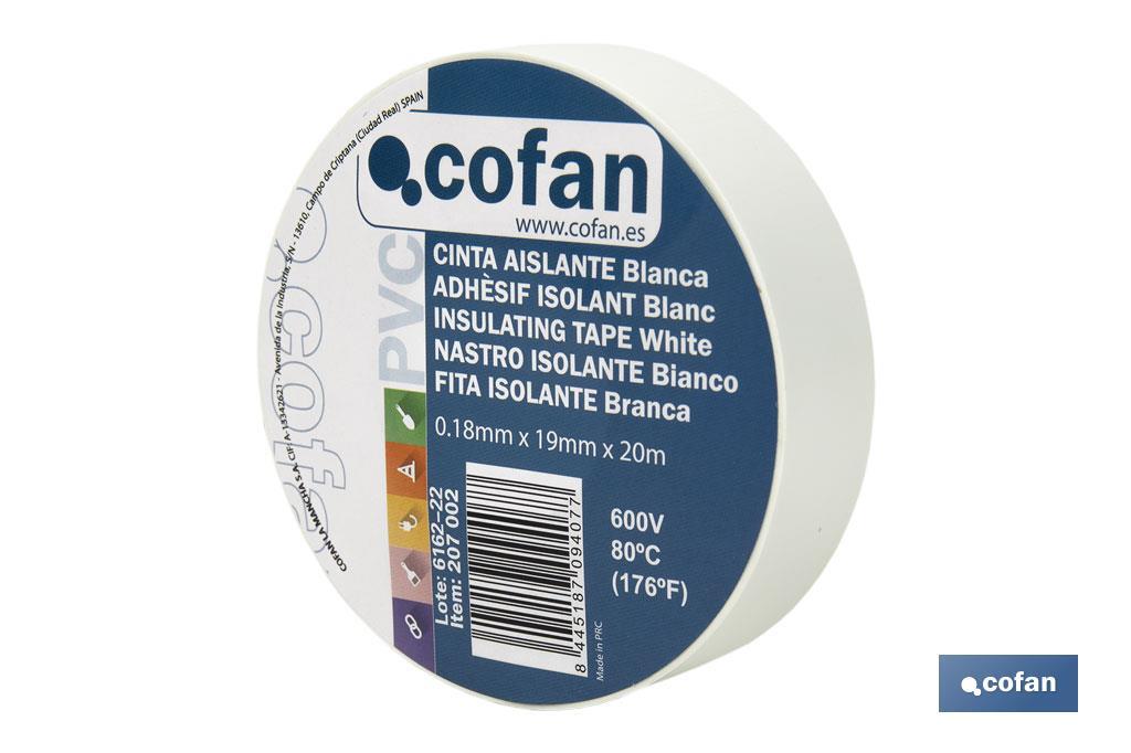 Fita isoladora | 180 microns | Cor Branco | 19 mm x 20 metros - Cofan