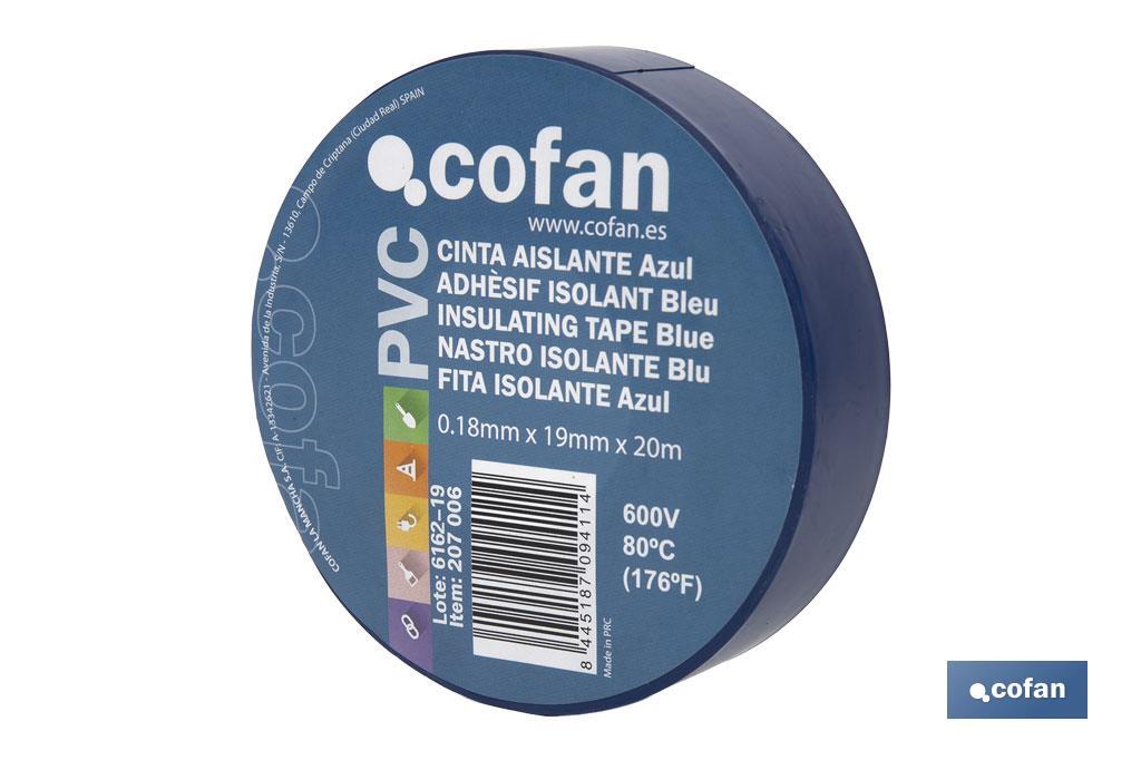 Fita isoladora | 180 microns | Cor Azul | 19 mm x 20 metros - Cofan