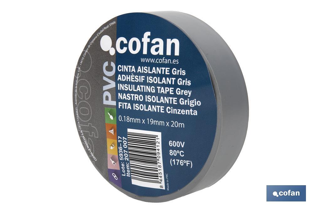 Insulating tape 180 microns | Grey | Resistant to voltage, heat and different acids and alkaline materials - Cofan