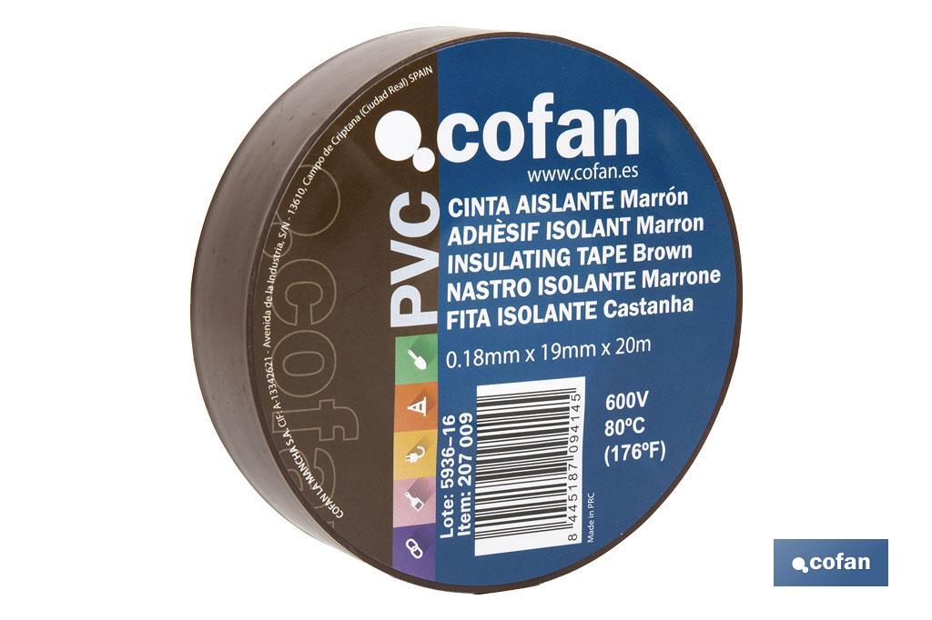 Insulating tape 180 microns | Brown | Resistant to voltage, heat and different acids and alkaline materials - Cofan