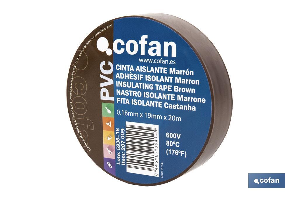 Ruban isolant 180 microns | Couleur marron | Résistant à la tension, à la chaleur et à plusieurs acides et alcalins - Cofan