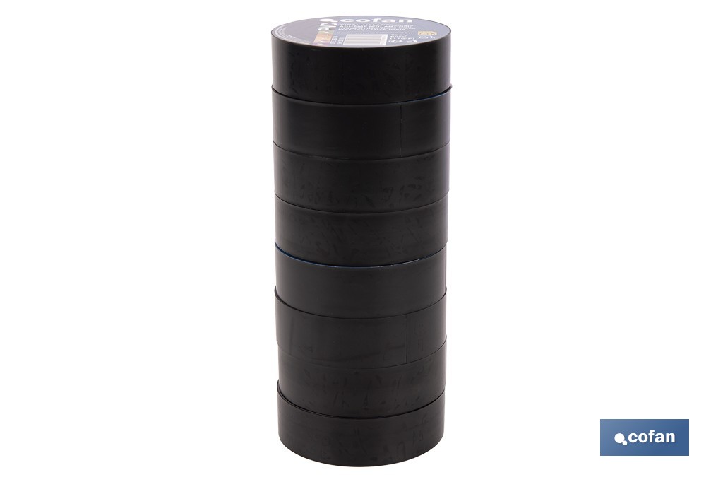 Cinta aislante negra de PVC 180 micras de alta resistencia eléctrica y térmica | Ideal para cables, automoción y bricolaje - Cofan