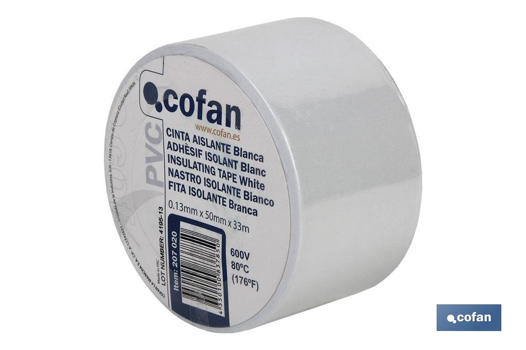 Insulating tape 180 microns | White | Resistant to voltage, heat and different acids and alkaline materials - Cofan