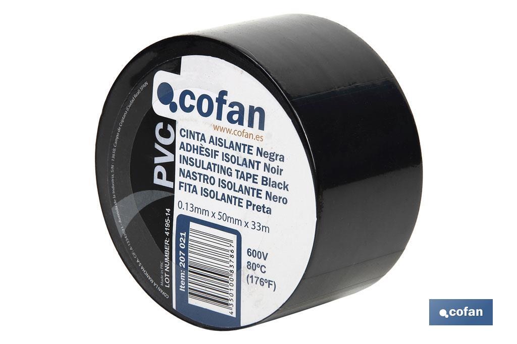 Cinta aislante 130 micras | Color negro | Resistente al voltaje, al calor y a diferentes ácidos y alcalinos - Cofan