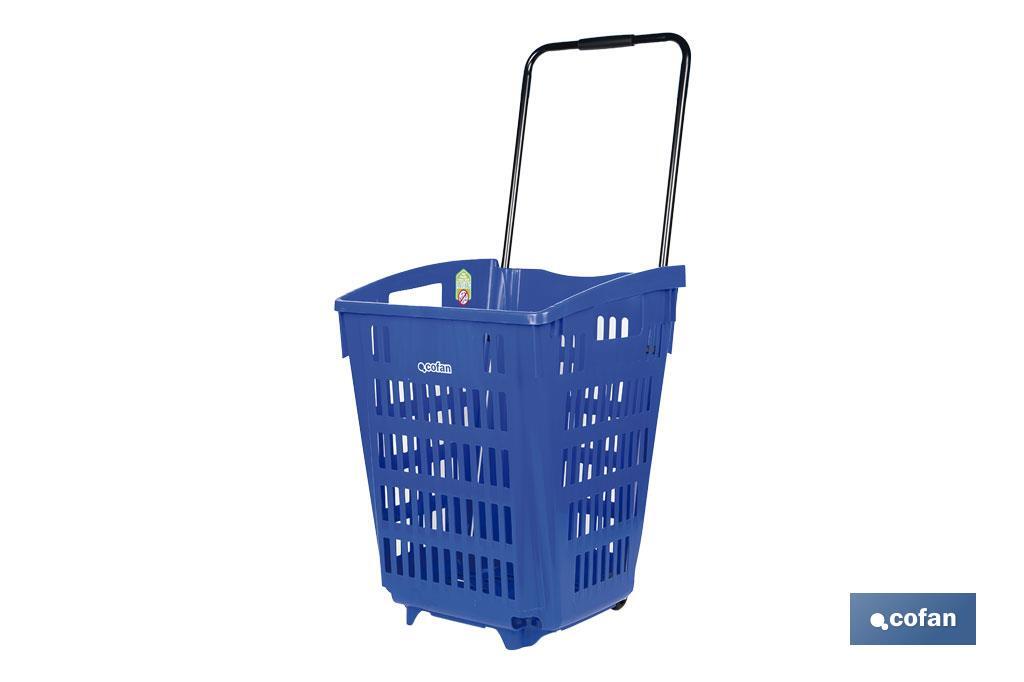 Carrito de la compra | Cesta con 2 ruedas | Asa telescópica | Capacidad: 52 litros | Color: azul | Medidas: 39 x 39 x 52,9 cm - Cofan