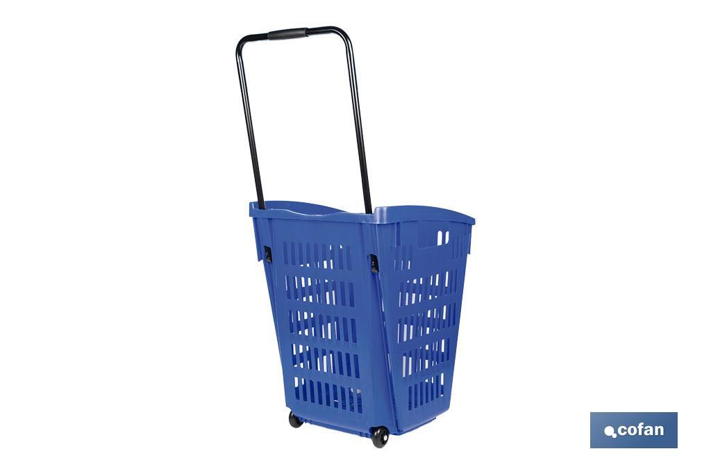 Carrito de la compra | Cesta con 2 ruedas | Asa telescópica | Capacidad: 52 litros | Color: azul | Medidas: 39 x 39 x 52,9 cm - Cofan
