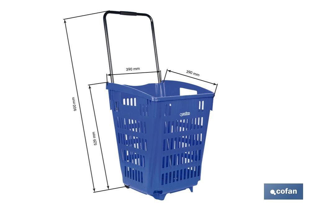 Carrito de la compra | Cesta con 2 ruedas | Asa telescópica | Capacidad: 52 litros | Color: azul | Medidas: 39 x 39 x 52,9 cm - Cofan