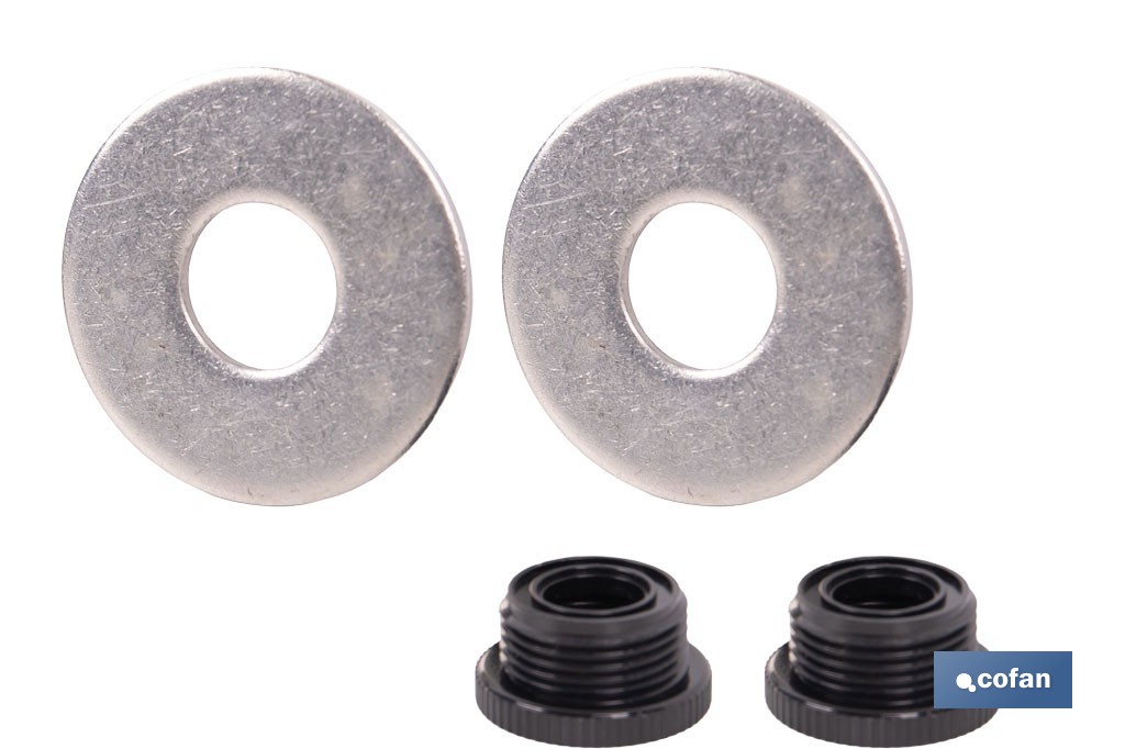 Kit de arandelas y adaptadores de rosca 1/2"-3/4" | Adecuado para bandeja metálica para exposición de grifería - Cofan