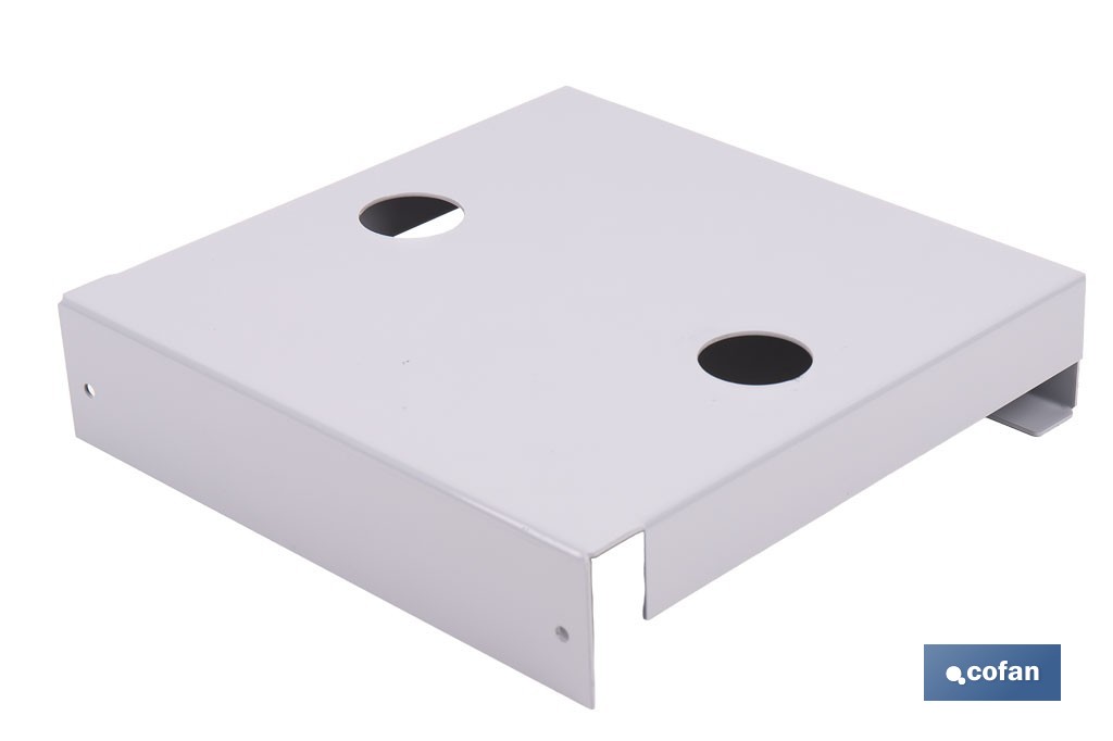 Bandeja metálica para exposición de grifería | Montaje horizontal o vertical | Medidas: 23,5 x 23,5 x 7,5 cm - Cofan