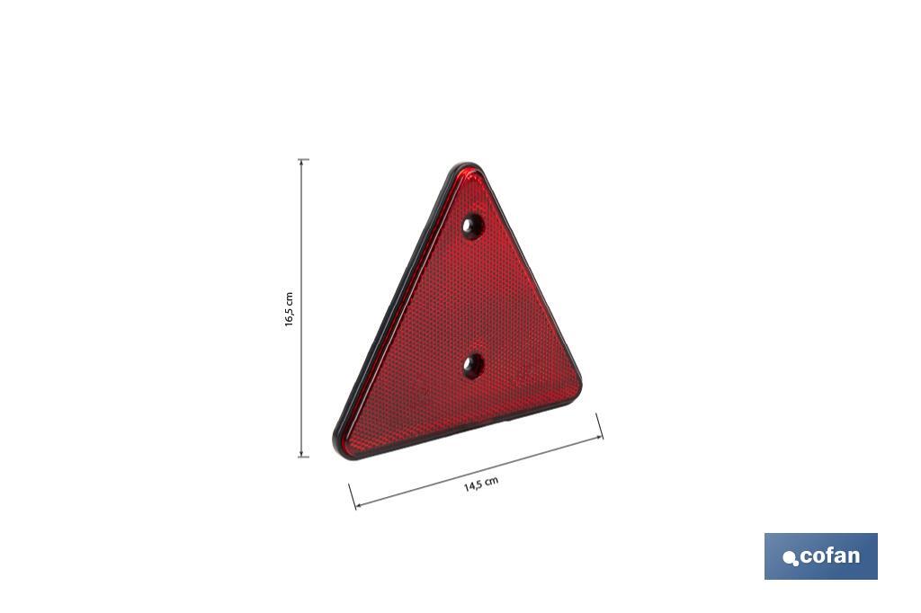 Catadióptrico triangular rojo con 2 agujeros para remolques | Medidas: 165 x 145 mm | Ideal para seguridad vial - Cofan