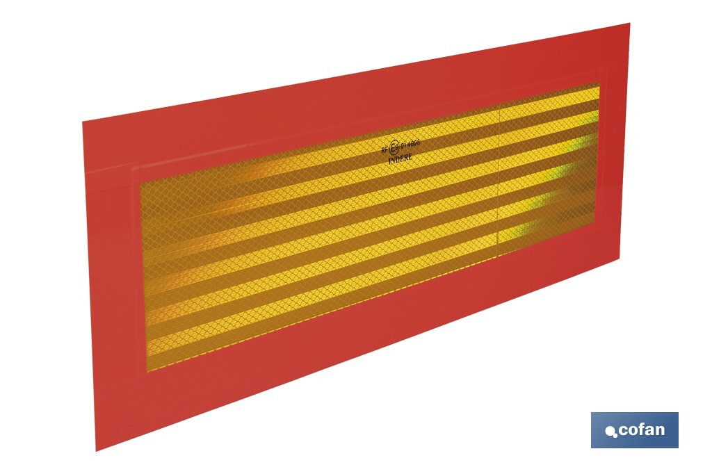 Placa V6 para vehículos largos | Material: aluminio | Recubrimiento con vinilo réflex N2 | Señalización homologada | Fácil de instalar | Disponible en varias medidas - Cofan