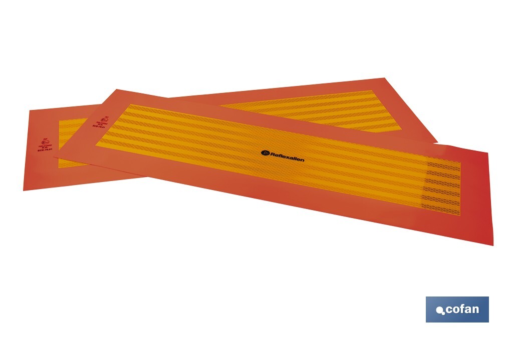 Pack de 2 señales adhesivas V6 para vehículos largos | Señalización homologada | Fácil de instalar | Alta visibilidad | Medidas: 56,5 x 19,5 cm - Cofan