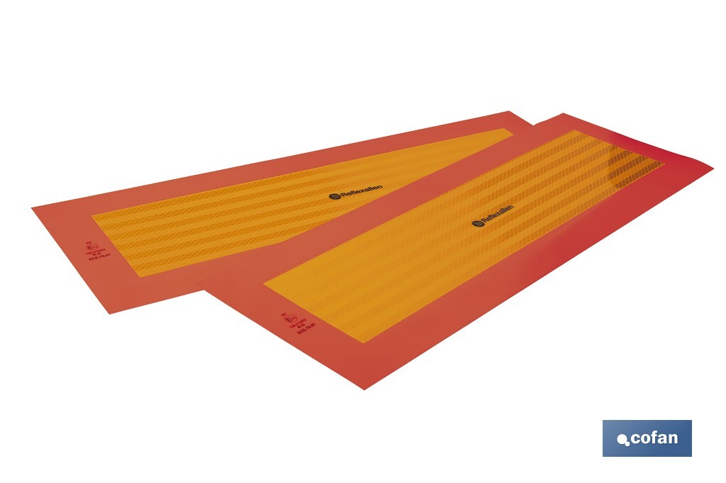 Pack de 2 señales adhesivas V6 para vehículos largos | Señalización homologada | Fácil de instalar | Alta visibilidad | Medidas: 56,5 x 19,5 cm - Cofan