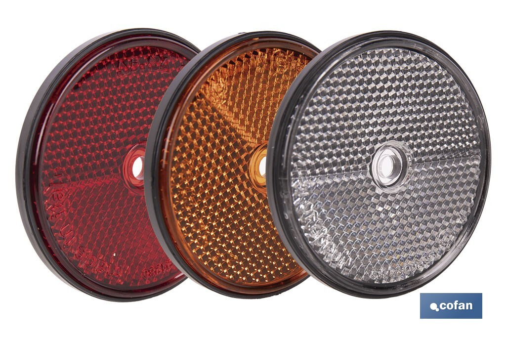 Catadióptricos redondos sin tornillo | Producto homologado | Diámetro: 60 mm | Tornillo no incluido | Disponibles en 3 colores diferentes - Cofan