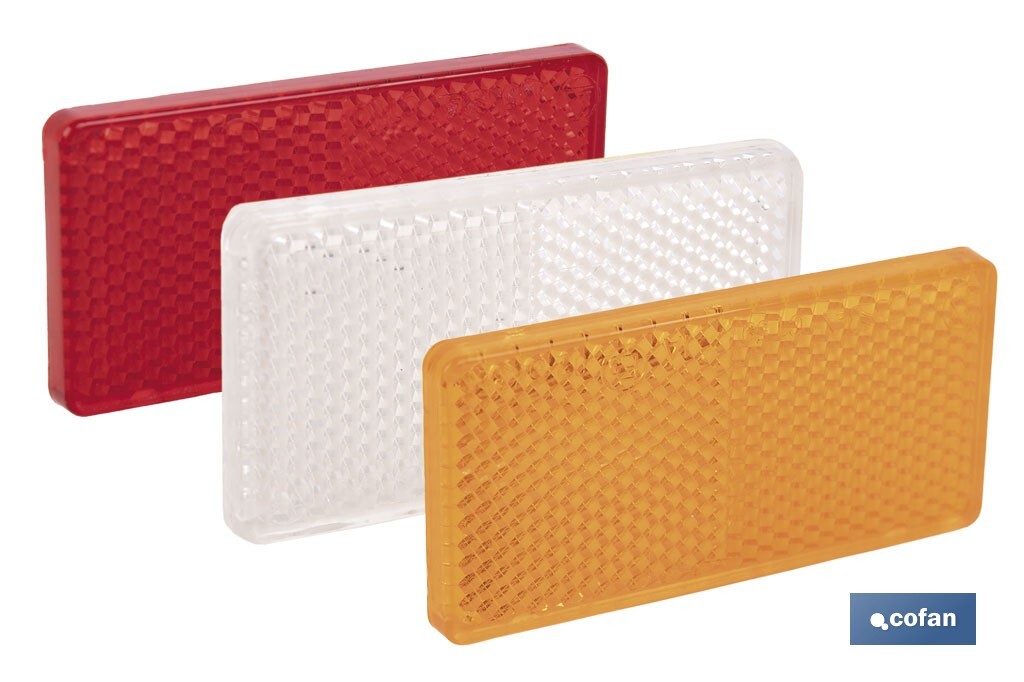 Adhesive rectangular reflector | Approved product | Available in 3 different colours | Size: 71 x 35 mm - Cofan