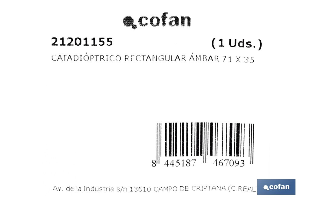 Adhesive rectangular reflector | Approved product | Available in 3 different colours | Size: 71 x 35 mm - Cofan