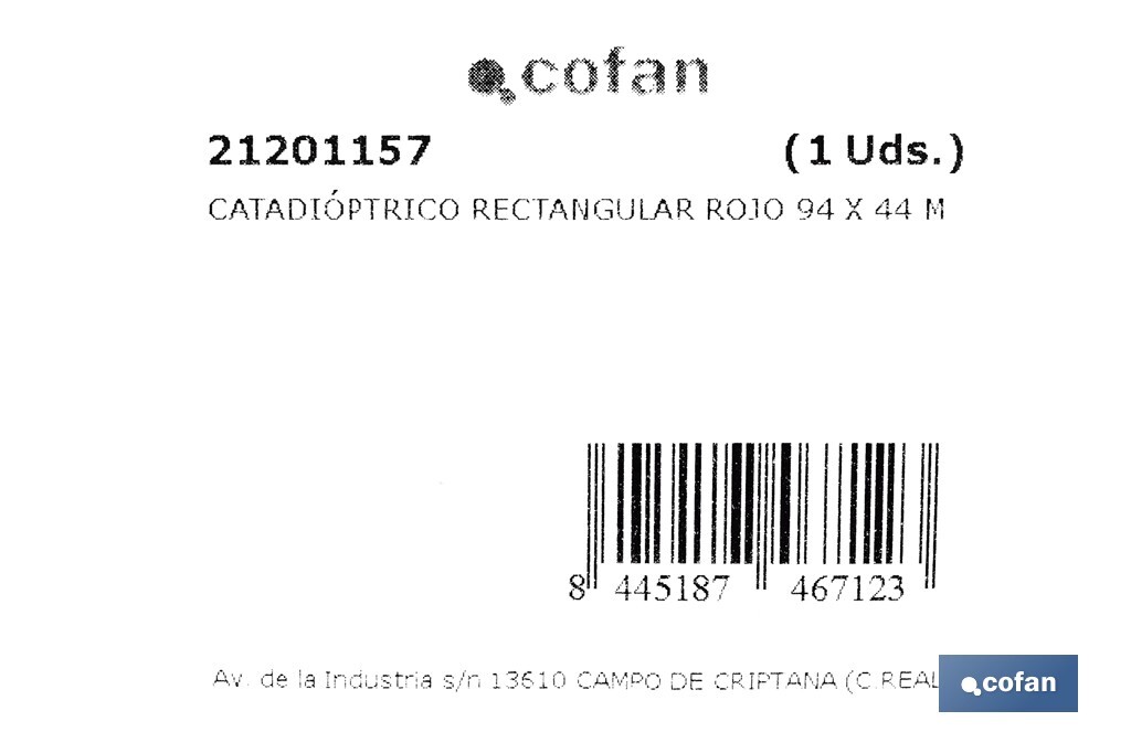 Adhesive rectangular reflector | Approved product | Available in 3 different colours | Size: 94 x 44 mm - Cofan