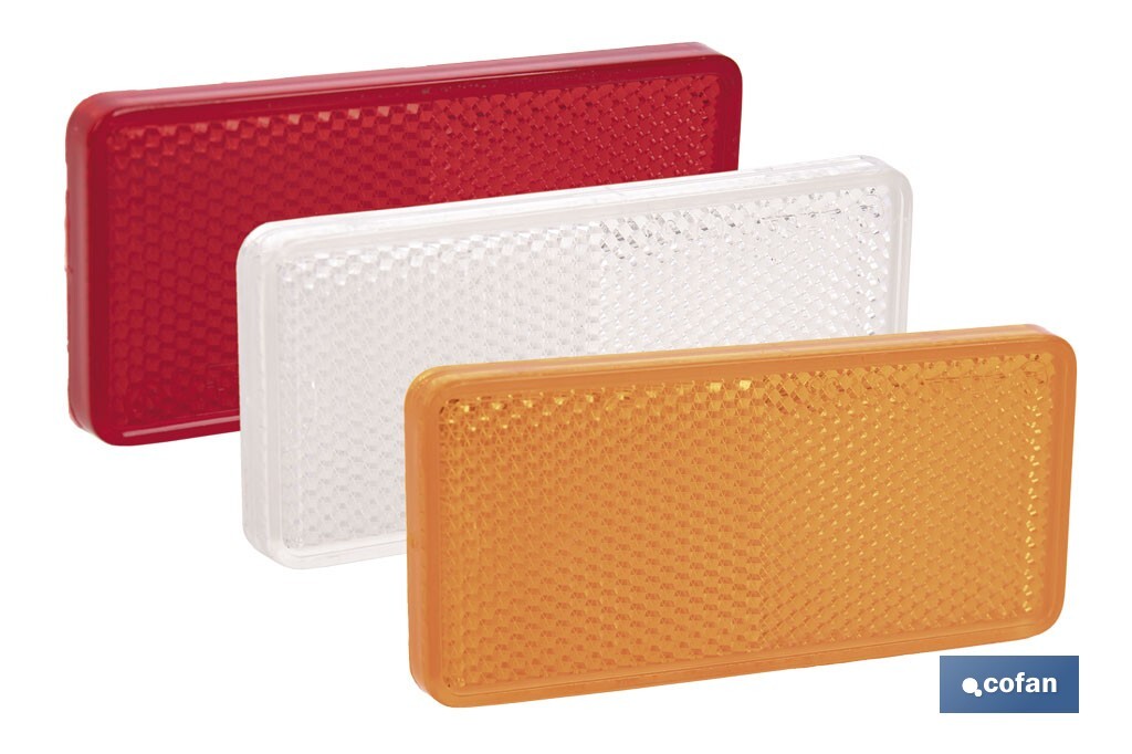 Adhesive rectangular reflector | Approved product | Available in 3 different colours | Size: 94 x 44 mm - Cofan