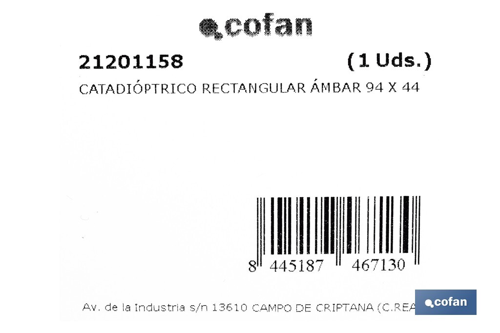Adhesive rectangular reflector | Approved product | Available in 3 different colours | Size: 94 x 44 mm - Cofan