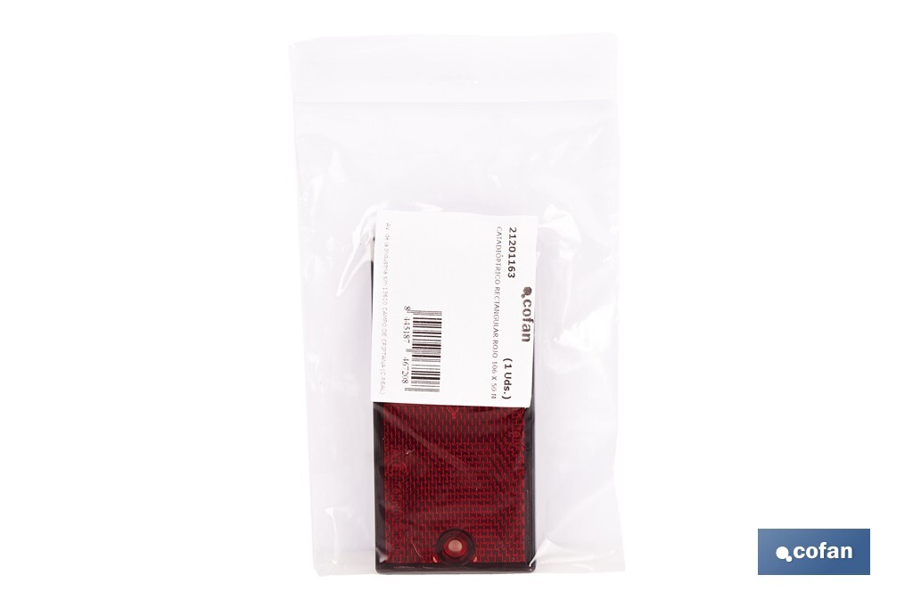 Rectangular reflector with 2 holes and adhesive backing | Screws not included | Approved product | Available in 3 different colours | Size: 106 x 50 mm - Cofan