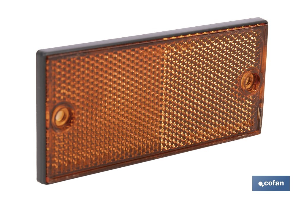 Rectangular reflector with 2 holes and adhesive backing | Screws not included | Approved product | Available in 3 different colours | Size: 106 x 50 mm - Cofan