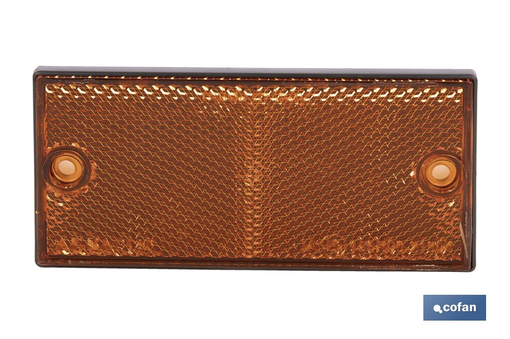 Rectangular reflector with 2 holes and adhesive backing | Screws not included | Approved product | Available in 3 different colours | Size: 106 x 50 mm - Cofan