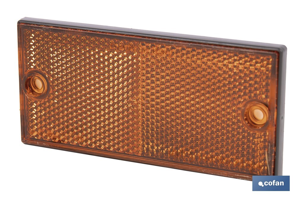Rectangular reflector with 2 holes and adhesive backing | Screws not included | Approved product | Available in 3 different colours | Size: 106 x 50 mm - Cofan